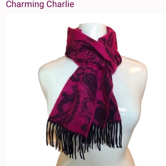 Charming Charlie super soft 💯Acrylic turquoise black paisley scarf wh fringe - Picture 11 of 11